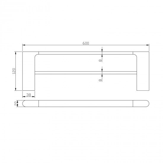 Matt Black Double Towel Rail 600mm Brass Wall Mounted